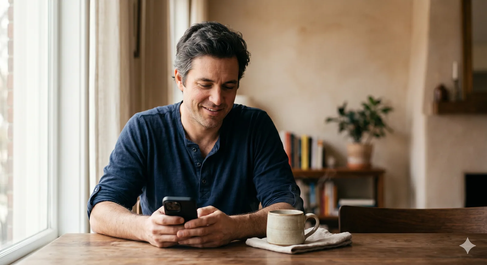A SensibleDoc member checking in from his phone over coffee